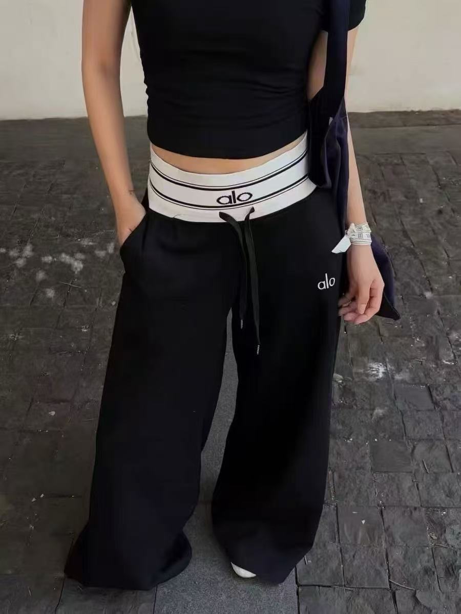 Nuevos pantalones de cinturón ancho con letras con correas AL, 25 moda otoñal, pantalones elásticos de cintura alta y cintura elástica de cintura alta de 25 años de moda otoñal