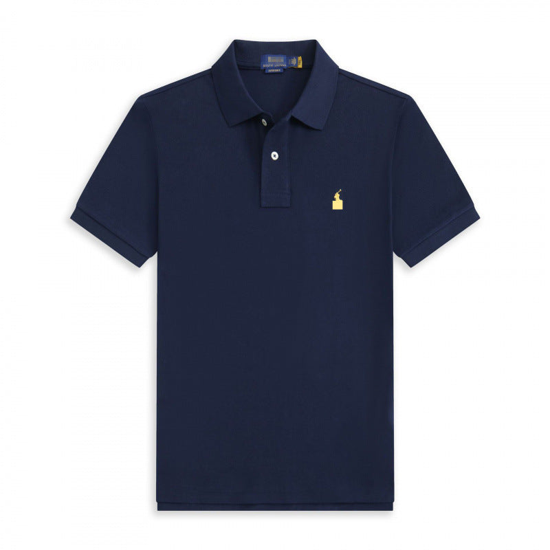 Verano 2025 Comercio Exterior RLoro Camiseta Raco Ralph Lawrence Camiseta de Manga Corta Hombre Logo de Solapa Pony Bordada Ropa Casual Bordada