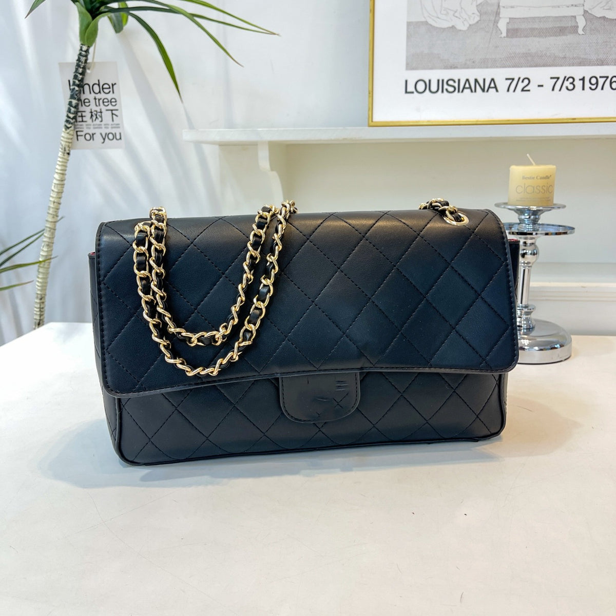 Borsa in camoscio trapuntato con catena da donna | Senza scatola