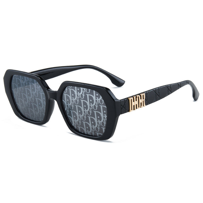 Impresión de personalidad transfronteriza Gafas de sol de hoja de mercurio D poligonales europeas y americanas Gafas de sol de moda para el hogar Gafas versátiles para hombre y mujer