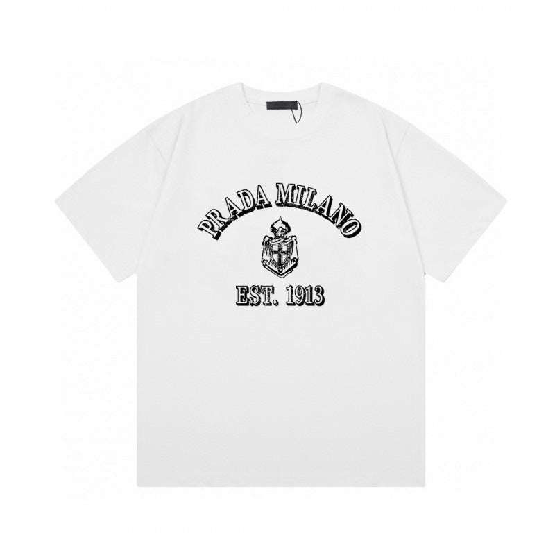 Camiseta de triángulo triángulo de alta edición alta de edición transfronteriza de PRA Pujia, unisex verano, suelta y versátil de manga corta con estampado