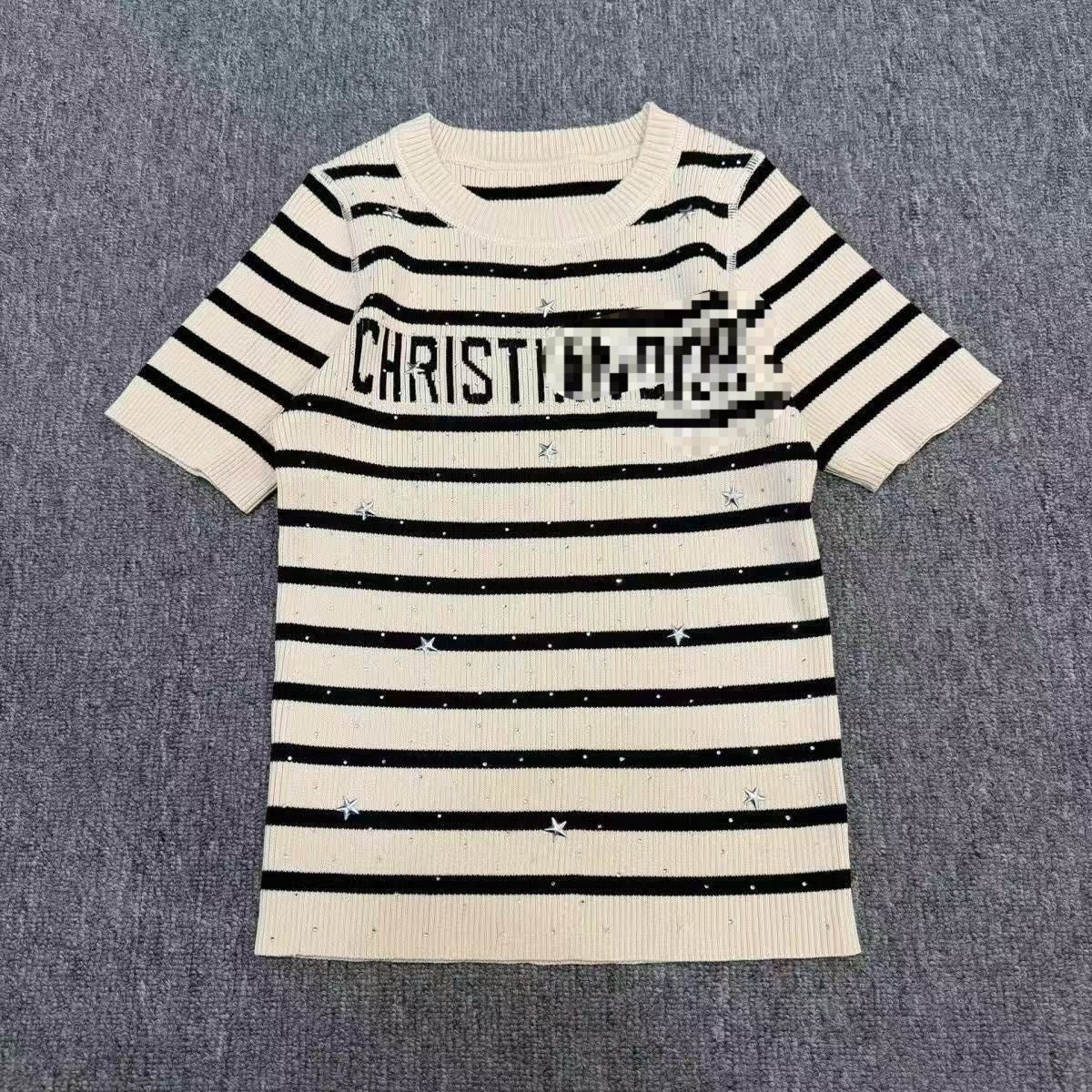 Women's striped knit t-shirt CD | Short sleeve