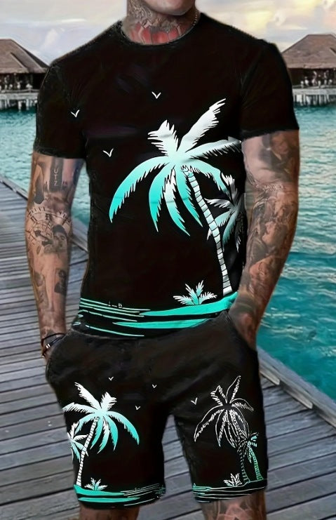 Conjunto casual de hip-hop casual de verano con impresión digital 3D de Amazon de Amazon lleva pantalones cortos de cuello redondo y manga corta sueltos
