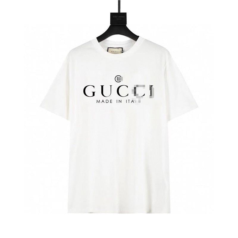 Letra de la familia G, camiseta con estampado de perro de pan, doble anillo, gran logo, manga corta, hombre y mujer de la misma pareja, estilo transfronterizo