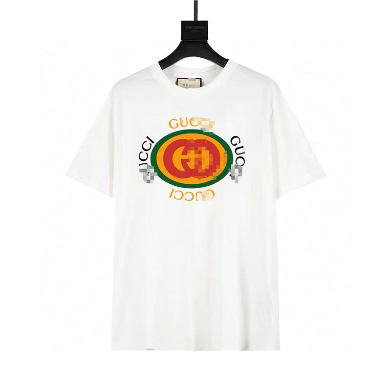 Letra de la familia G, camiseta con estampado de perro de pan, doble anillo, gran logo, manga corta, hombre y mujer de la misma pareja, estilo transfronterizo