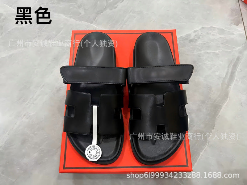 Sandalias Planas Velcro Mujer Suela Gruesa Cuero