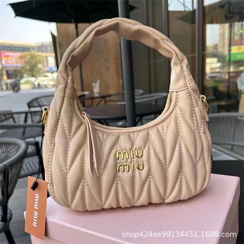 Miu Home Nuevo bolso de empanadillas de mano, Bolsa de mano de comercio exterior, Bolso de mujer, Mini bandolera de un solo hombro, Hilos bordados Caseros con nubes plisadas