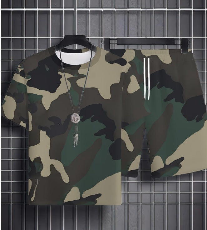 Conjunto casual de hip-hop casual de verano con impresión digital 3D de Amazon de Amazon lleva pantalones cortos de cuello redondo y manga corta sueltos