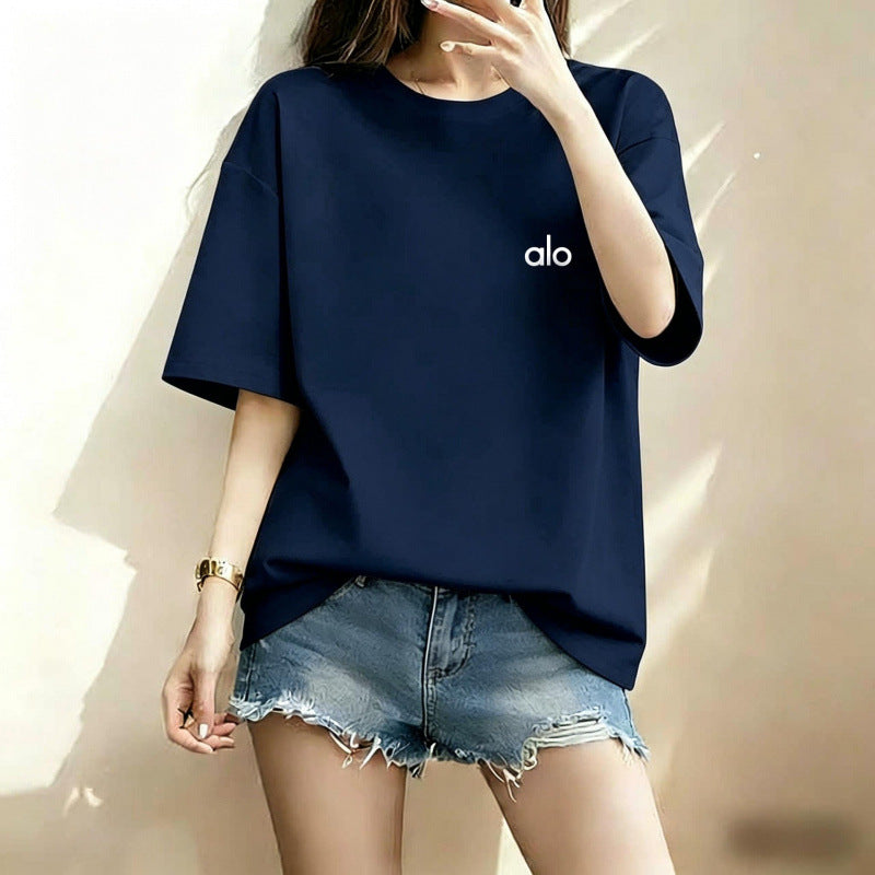 El nuevo logo original con letras alo, el cuello redondo ajustado para mujer lleva camiseta de algodón puro de manga corta con logo 3D y es un ajuste holgado para ropa femenina