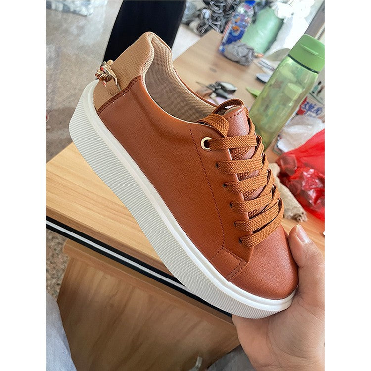 Zapatos de comercio exterior europeos y americanos, punta redonda, suelas de plataforma, zapatos blancos con cordones, talla grande para mujer, techo bajo, cremallera trasera, zapatos sencillos muffin, Amazon