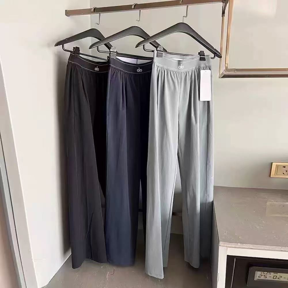 Pantalones de cinco colores de secado rápido para mujer 2025, pantalones largos casuales con letras reflectantes, pantalones largos largos de pierna recta AL con caída y capiada primavera/verano