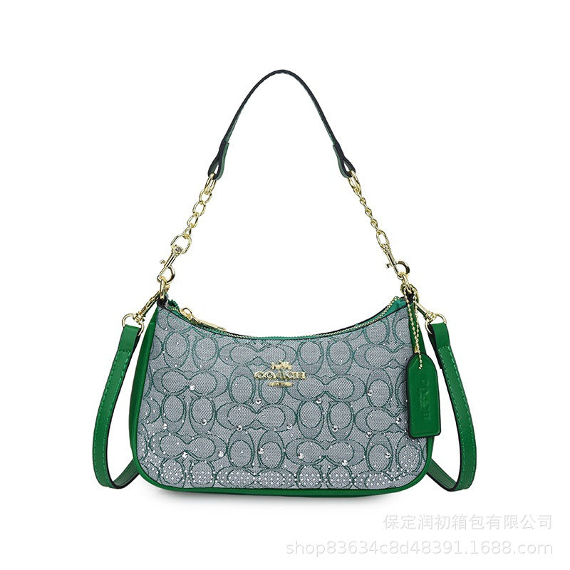 Bolso monograma Koujia con pedrería con media luna y media, nuevo bolso de cadena versátil transfronterizo, bolso bandolero cruzado de un solo hombro
