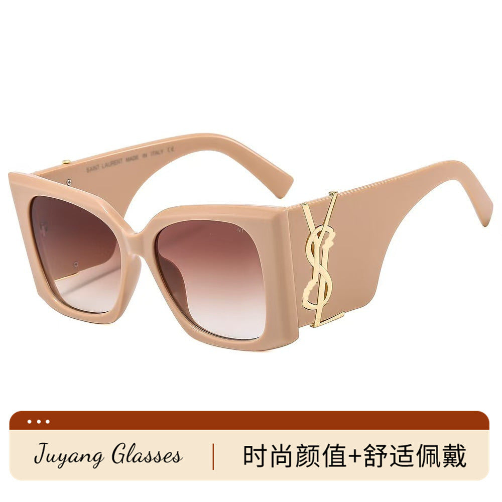 Gafas de sol de montura grande de montura europea y americana para mujeres, para delgada para caras grandes, gafas UV400 estilo ROSE con protección UV
