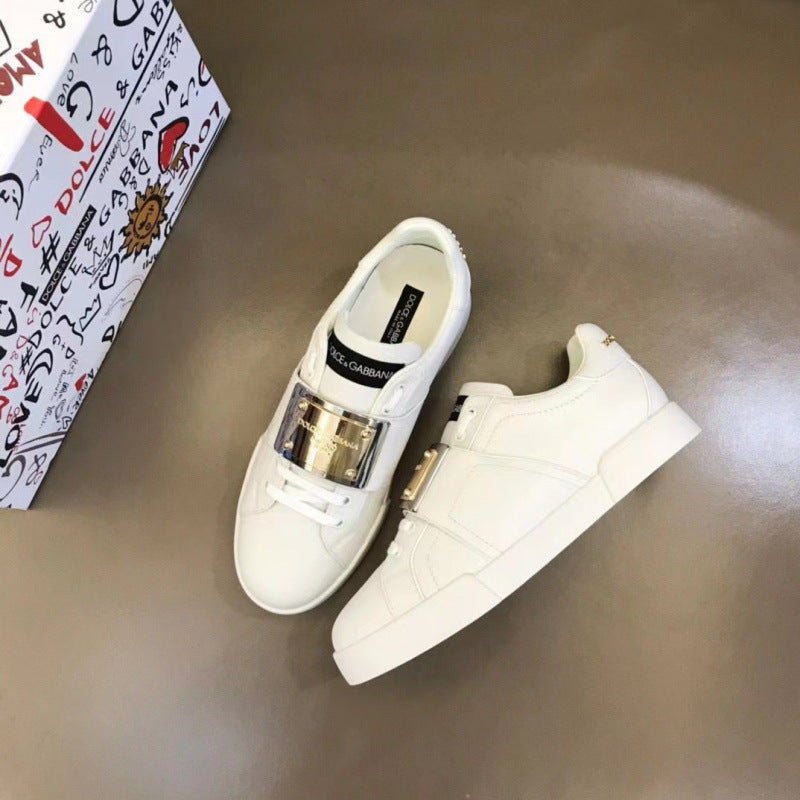 Zapatillas casuales de cuero hombre familia DG | Velcro blancas versátiles