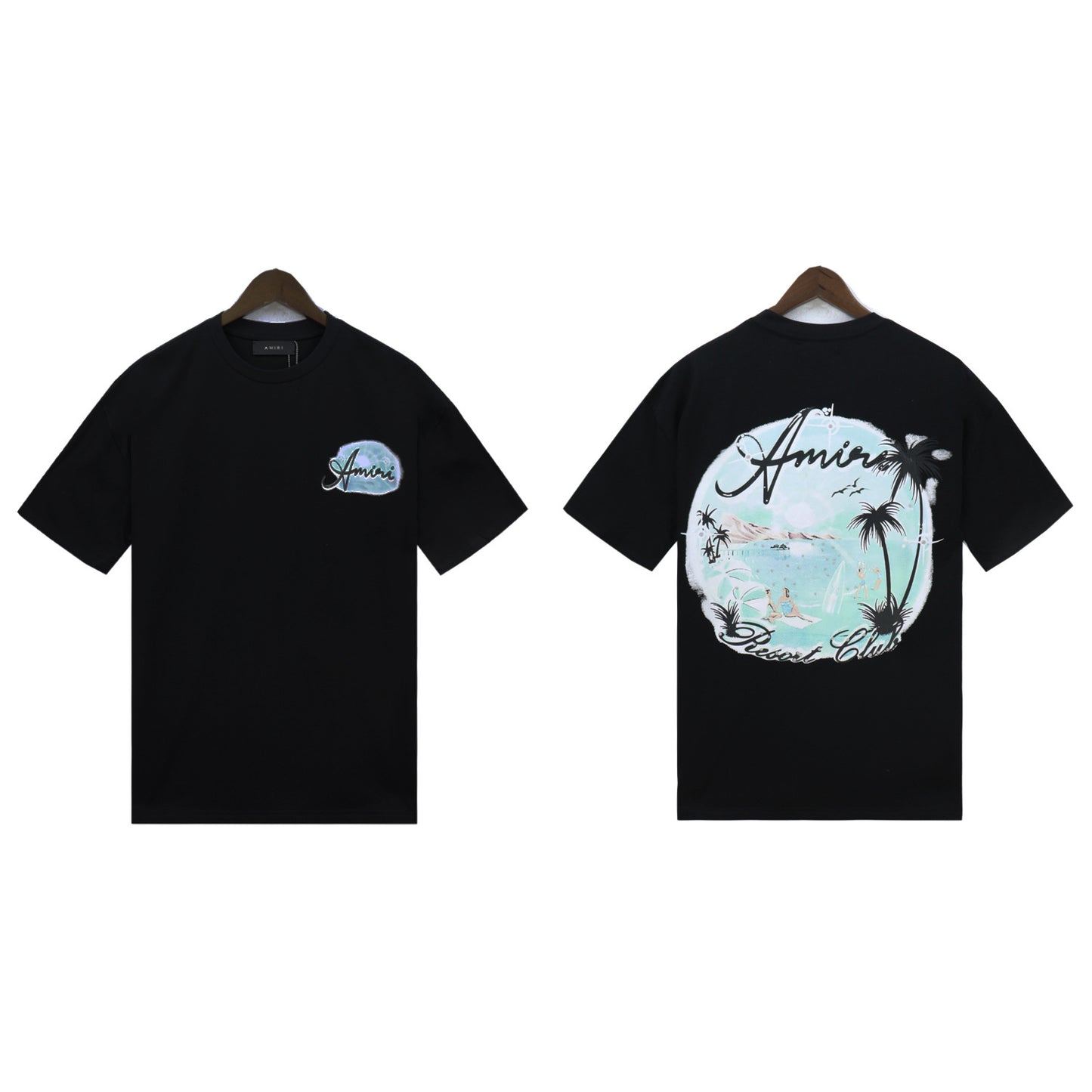 2024 Verano 2024 AM1R1 ICON Letter Totem Letter Totem Pattern Coconut Tree T-shirt Unisex