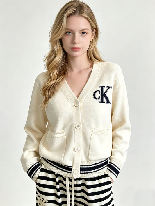 Cardigan Ricamato a Blocchi a V CK | Autunno Inverno