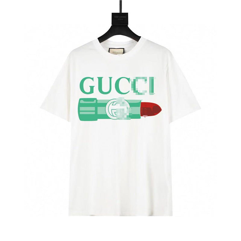 Letra de la familia G, camiseta con estampado de perro de pan, doble anillo, gran logo, manga corta, hombre y mujer de la misma pareja, estilo transfronterizo