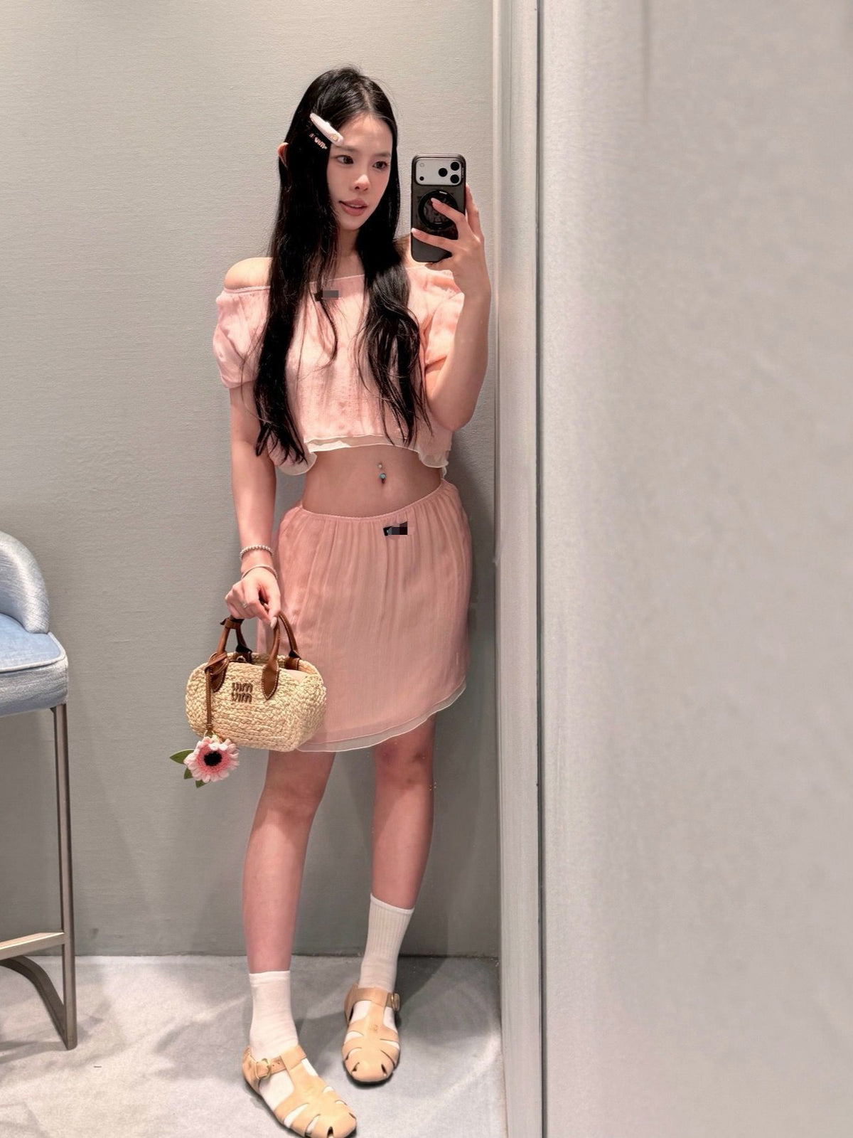 Women's Pink MM Set | A-Line Midi Skirt