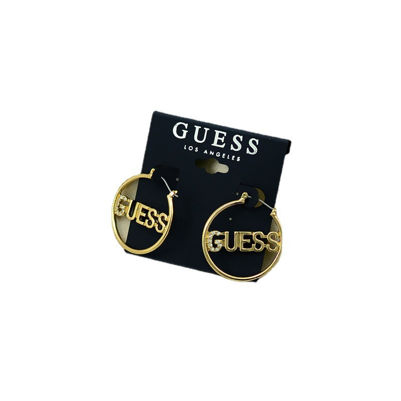 Pendientes de mujer para mujeres, nuevos pendientes europeos y americanos con letras G circulares, pendientes de piedras preciosas de moda, dropshipping de studs de una sola pieza