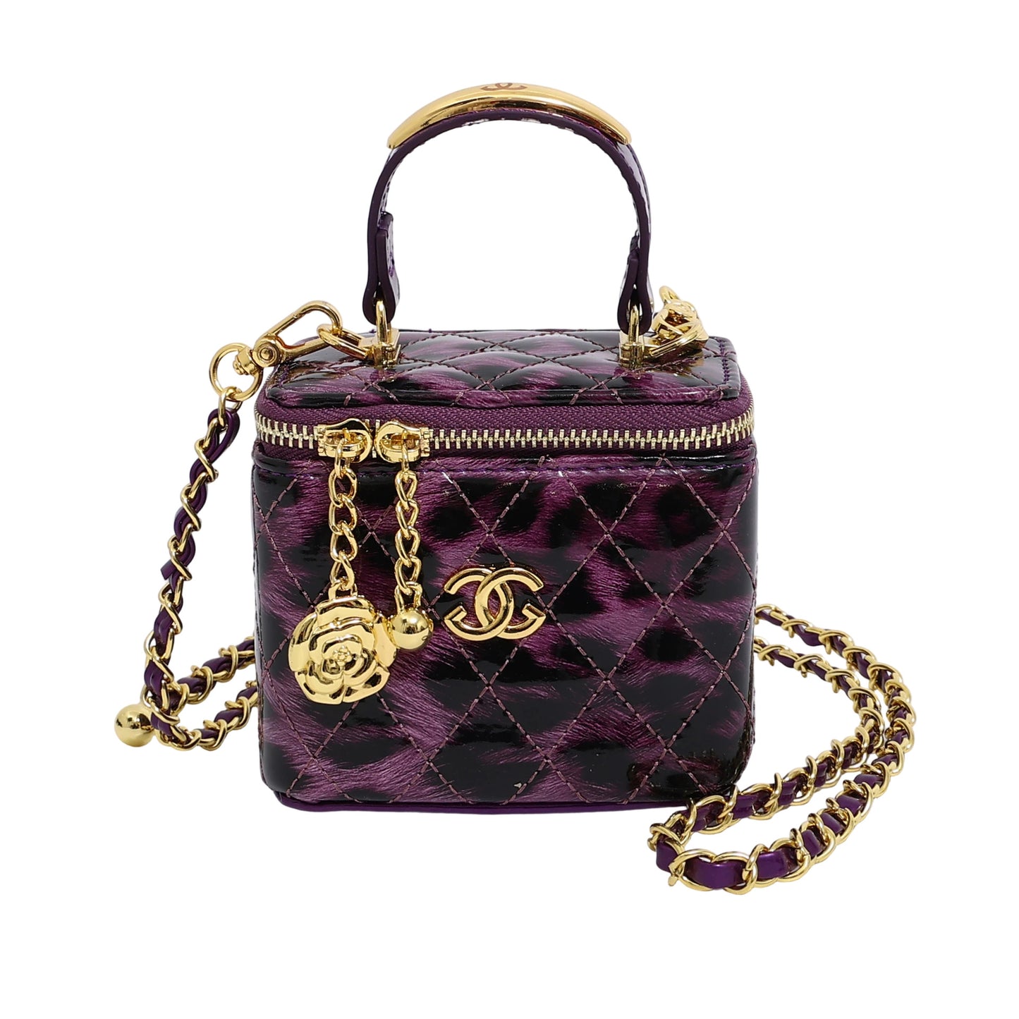 Bestsellers de comercio exterior: bolso pequeño cuadrado con estampado de leopardo, bolso cruzado de un solo hombro estilo estilo Chanel brillante, bolso caja con cadenas bordados con diamantes