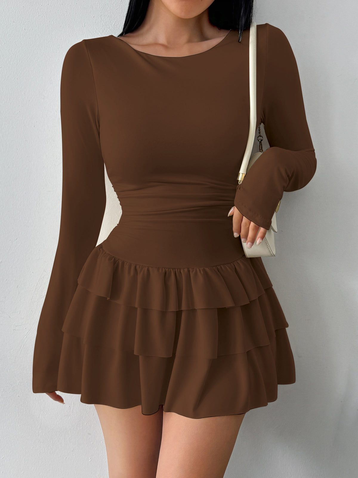 Vestido Manga Larga Mujer Color Sólido Adelgazante | Otoño Invierno 2026