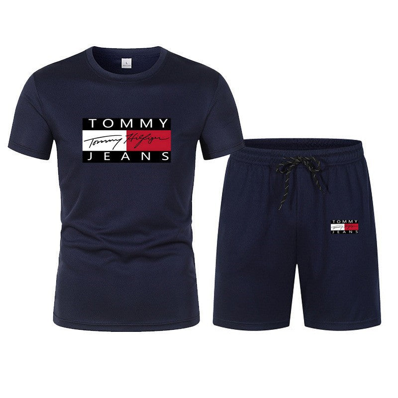 Conjunto casual casual de manga corta para hombre de manga corta en ventas 2025: pantalones cortos de talla grande transpirables de malla + conjunto de camiseta de dos piezas