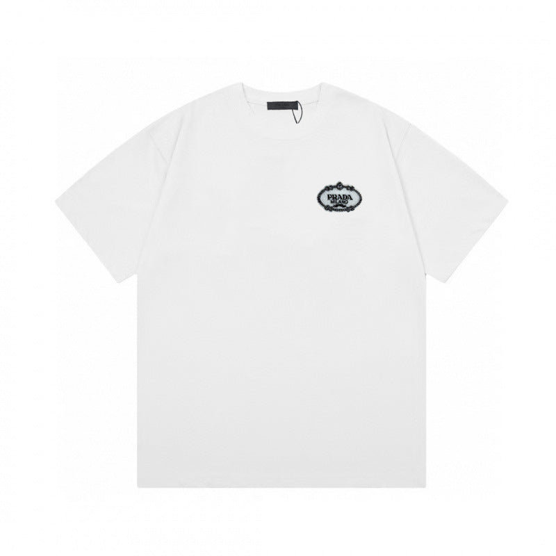 Camiseta de triángulo triángulo de alta edición alta de edición transfronteriza de PRA Pujia, unisex verano, suelta y versátil de manga corta con estampado