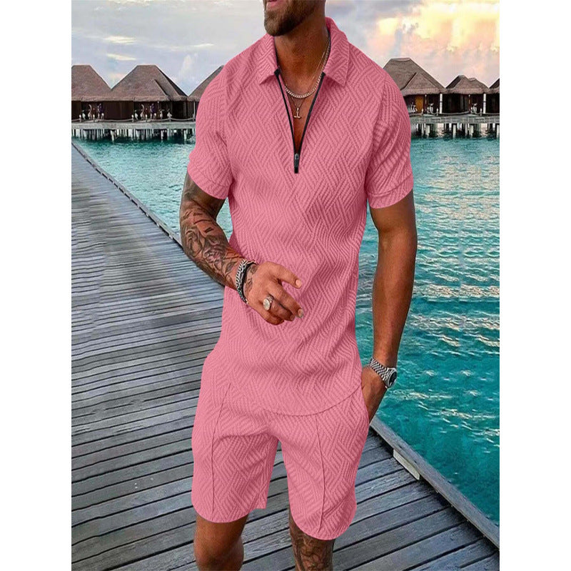 Conjunto de dos piezas de manga corta y pantalones cortos de Amazon de verano transfronterizo 2024 para comercio exterior, conjunto deportivo casual masculino