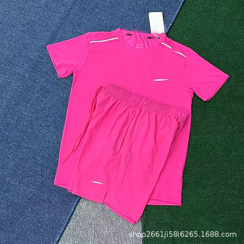 Conjunto de running deportivo nuevo y de secado rápido, transpirable, holgado y casual de manga corta para hombres y mujeres