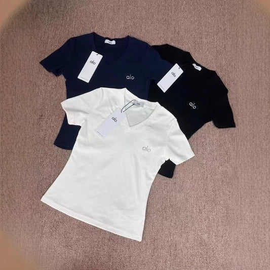Nueva camiseta de manga corta de cuello de algodón y melocotón de Bamboo Joint para mujer 2026 camiseta slim slim de verano Top High Edition