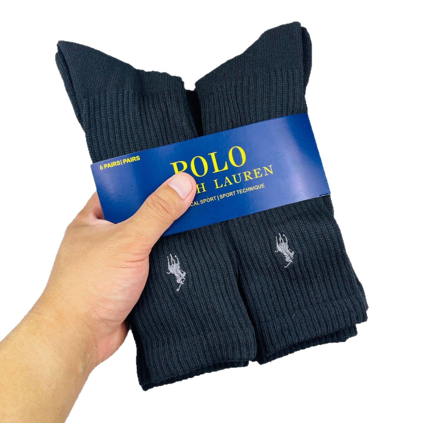 6 pares de calcetines Paul Pol Ruff Sports Pony, calcetines deportivos bordados con toallas, clásico de longitud media que absorbe el sudor