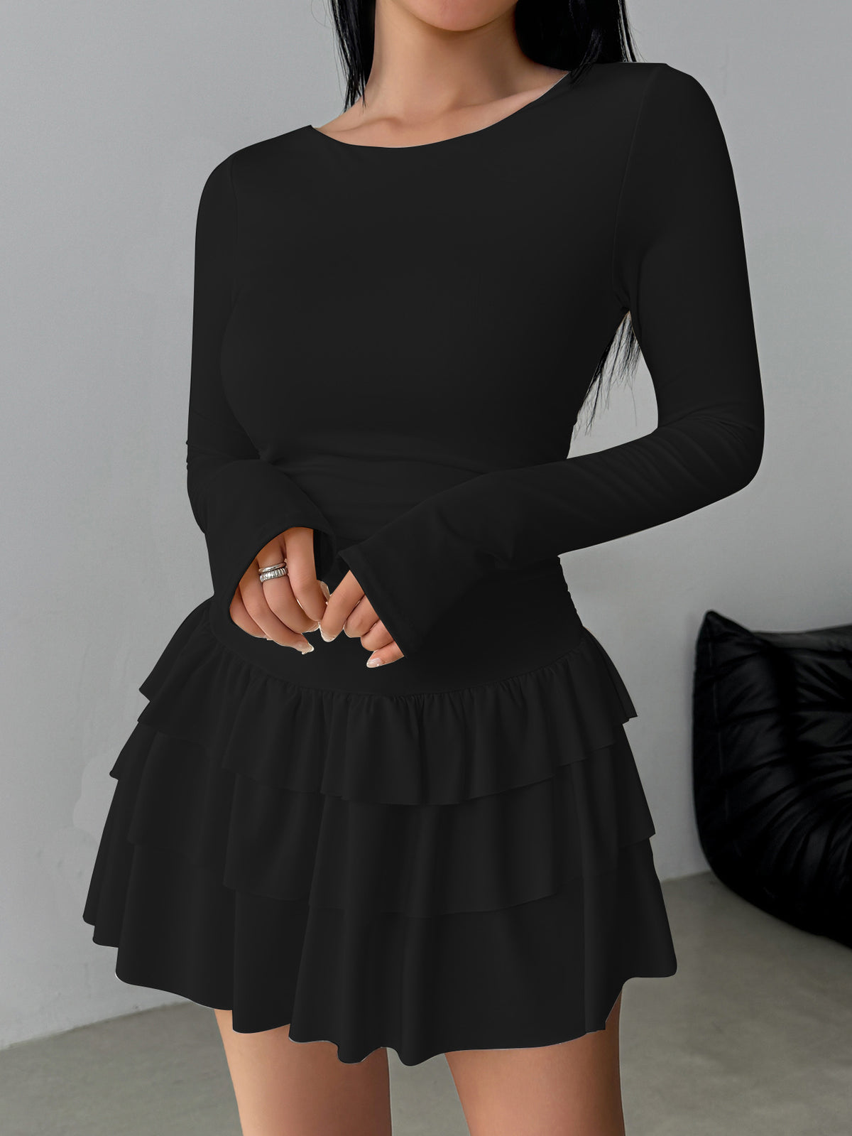 Vestido Manga Larga Mujer Color Sólido Adelgazante | Otoño Invierno 2026