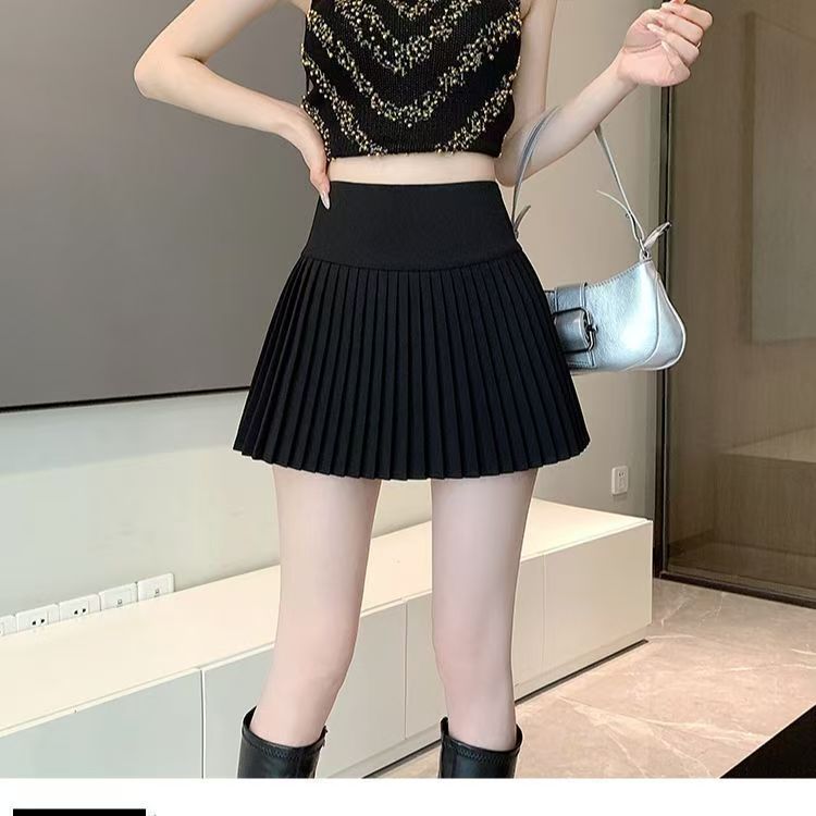 Jupe plissée courte pour femme, nouvelle jupe midi printemps/été, nouvelle jupe trapèze taille haute, amincissante, noir et blanc, anti-exposition