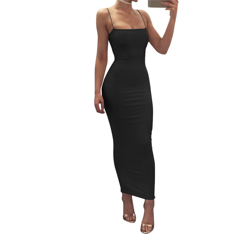 Encuentra ropa femenina europea y americana sexy, tirante, temperamento y falda larga, vestido ajustado para mujeres al por mayor,