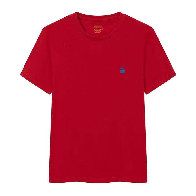 Camiseta masculina de manga corta de cuello redondo y cuello redondo bordada de verano, camiseta informal de manga corta bordada en verano