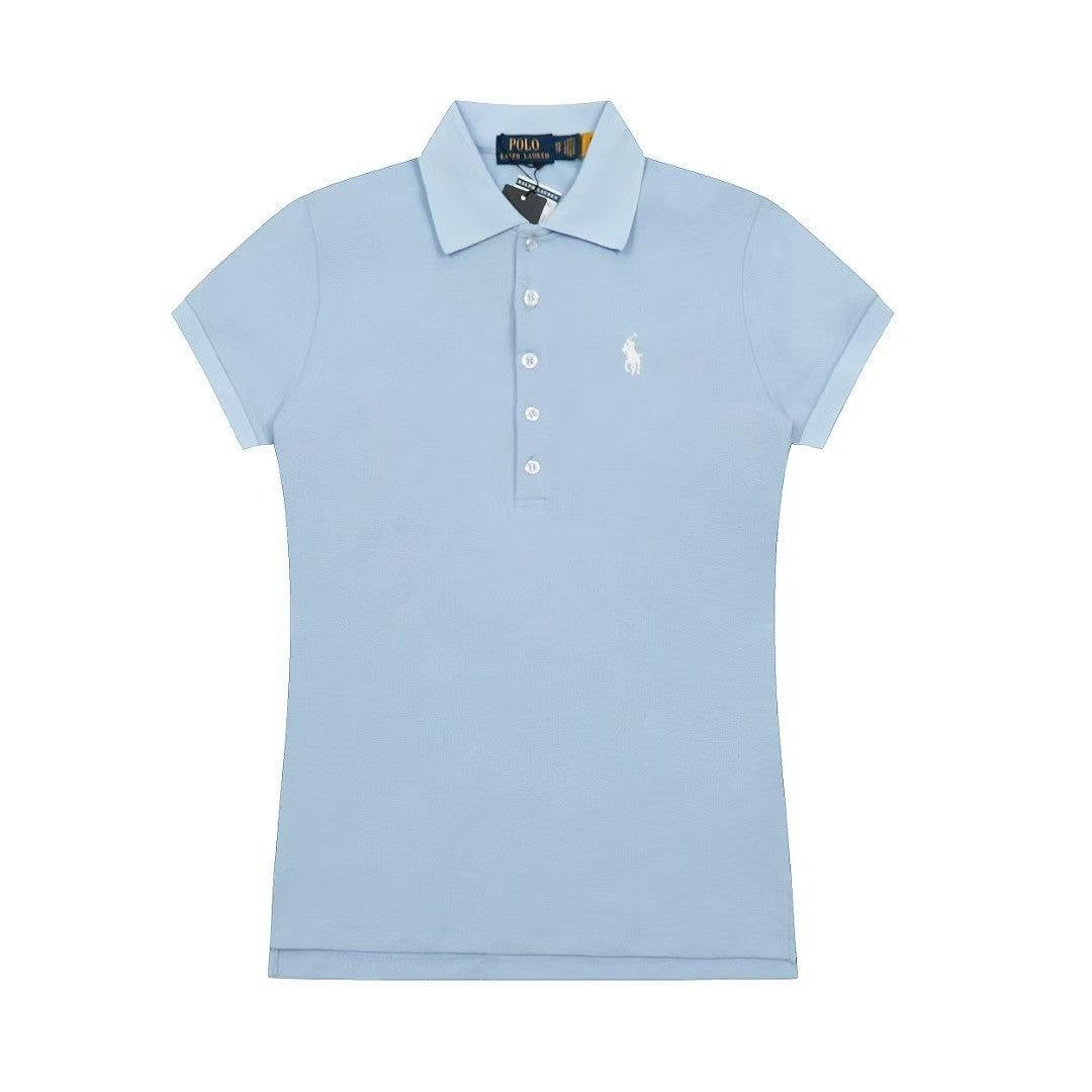 2024 Verano de moda 2024 Nuevo War Horse Camisa Polo Casual Sencilla de Cinco Botones Bordada para Mujer, Manga Corta