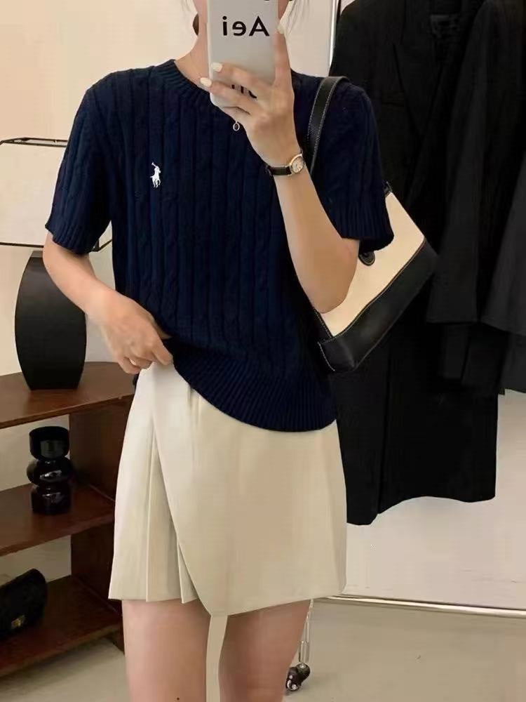 L Polo de manga corta bordado de punto trenzado y en todo rugoso para hombres y mujeres, verano, talla 48, 100, 90 piezas, 05-05-2026