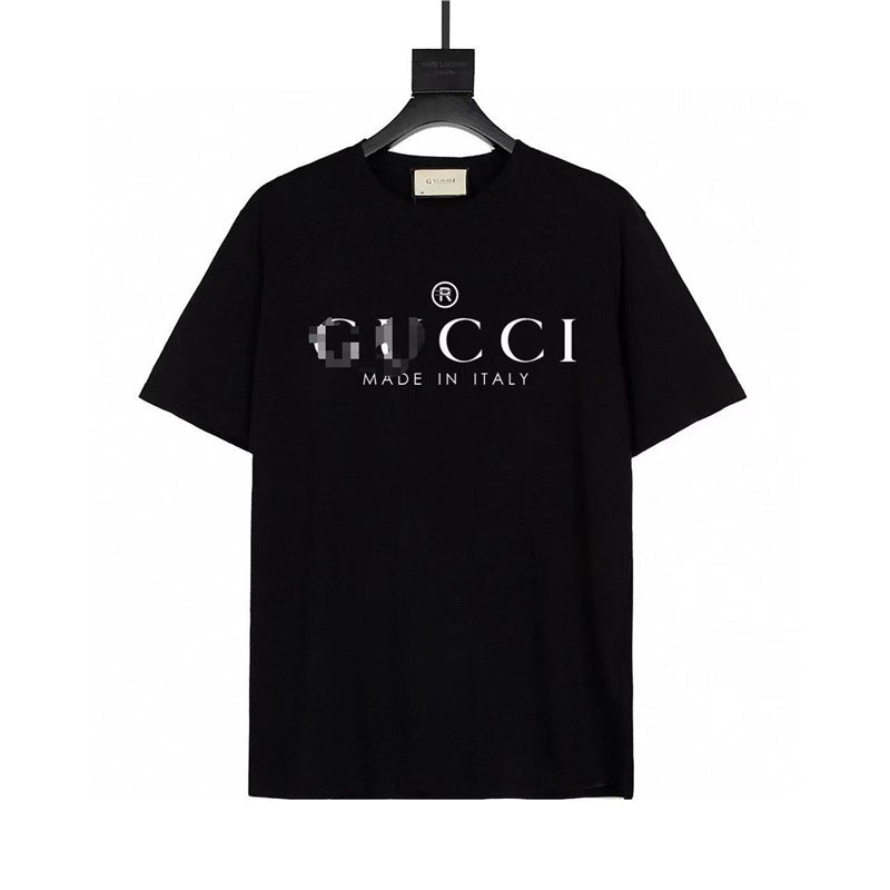 Letra de la familia G, camiseta con estampado de perro de pan, doble anillo, gran logo, manga corta, hombre y mujer de la misma pareja, estilo transfronterizo