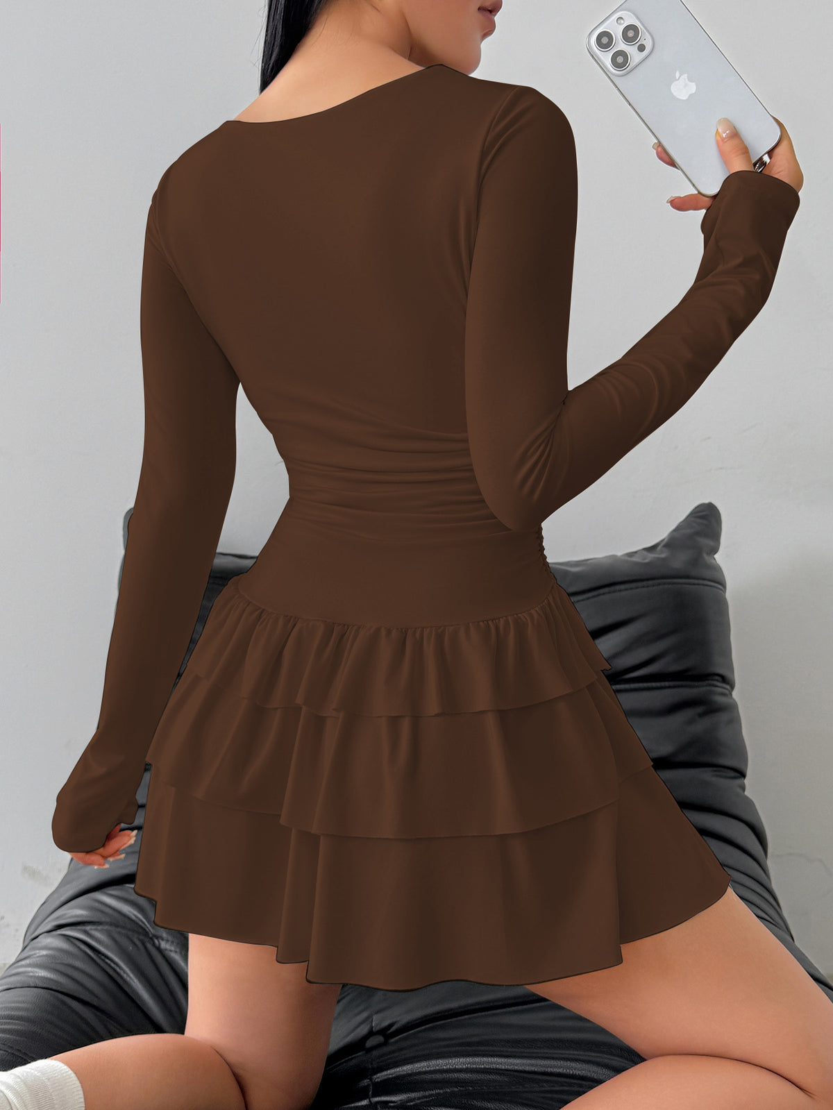 Vestido Manga Larga Mujer Color Sólido Adelgazante | Otoño Invierno 2026