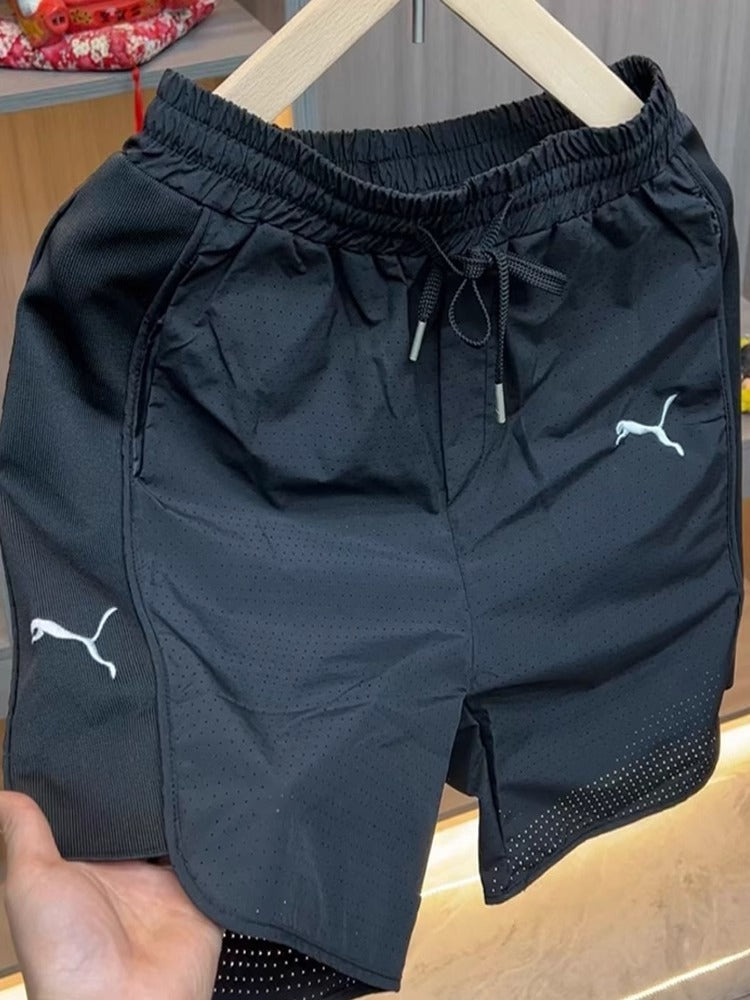 Pantalones cortos de hombre, pantalones finos de malla veraniega, pantalones de seda hiela de secado rápido, pantalones cortos rectos, pantalones de playa de moda transpirables