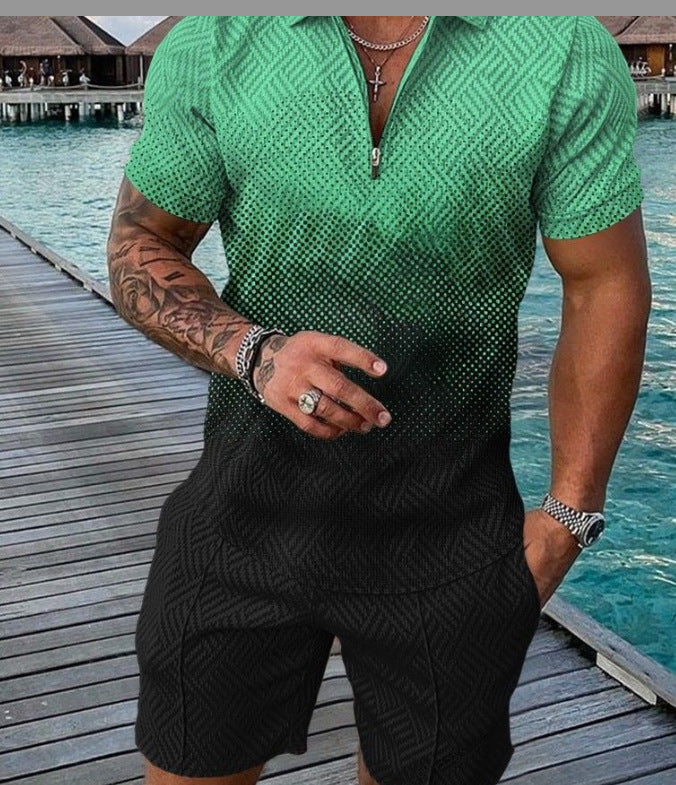 Conjunto de dos piezas de manga corta y pantalones cortos de Amazon de verano transfronterizo 2024 para comercio exterior, conjunto deportivo casual masculino