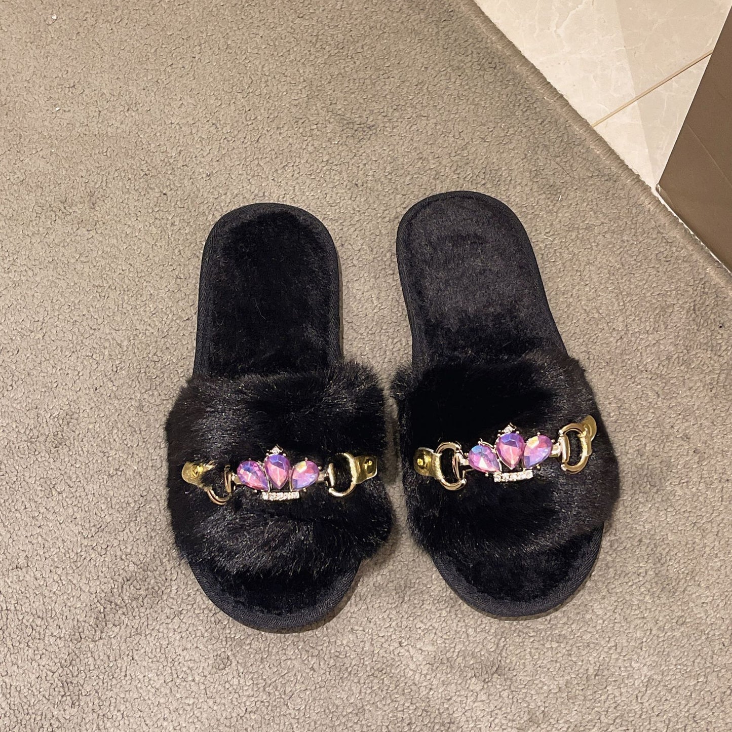 Comercio exterior, hogar transfronterizo, cadena de cristal, zapatillas de lana engrosadas, zapatillas de algodón para mujeres de otoño e invierno, fabricantes de zapatillas de abrigo