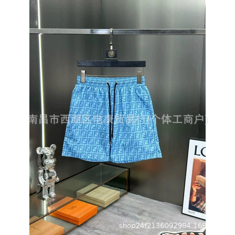 Pantalones cortos de playa de hombre con doble letra F de comercio exterior transfronterizo, pantalones cortos de baño de playa, pantalones cortos casuales elásticos de secado rápido