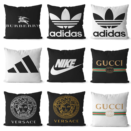 Funda de almohada con logotipos de marcas deportivas europeas y americanas con patrones sencillos de letras, decoración del sofá del salón, cojín lumbar