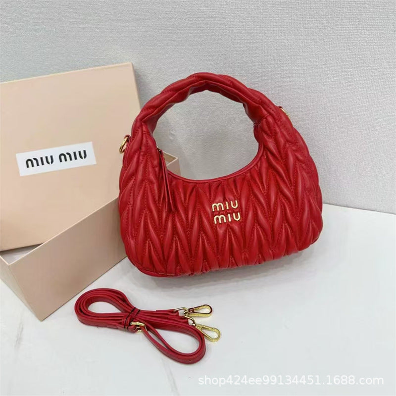Miu Home Nuevo bolso de empanadillas de mano, Bolsa de mano de comercio exterior, Bolso de mujer, Mini bandolera de un solo hombro, Hilos bordados Caseros con nubes plisadas