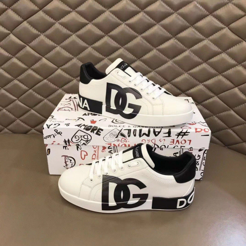 Zapatillas casuales de cuero hombre familia DG | Velcro blancas versátiles