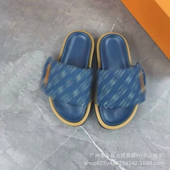 Zapatillas de Velcro de suela gruesa Donkey Home para mujer, 2025 Nuevas zapatillas antideslizantes de denim con letras antideslizantes para exportación
