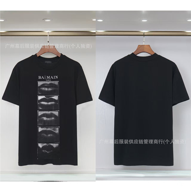 Versión correcta de la tendencia de lujo de París B: 26SS nuevo bordado unisex con cuello redondo, camiseta de algodón de manga corta y manga corta, comercio exterior
