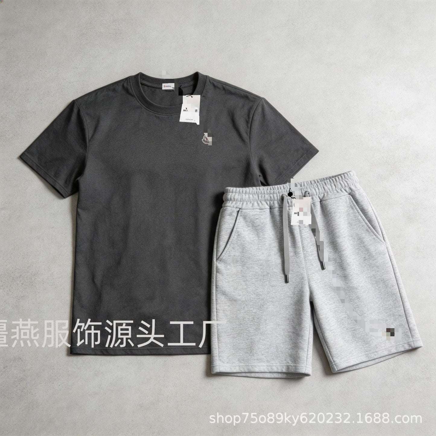 Conjunto versátil de pantalones cortos de algodón Hua para hombre auténtico + conjunto de dos piezas con etiqueta de cuello con cordón