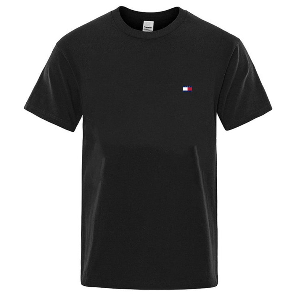 Nuevo verano 2025 camiseta de manga corta con cuello redondo masculino, camiseta deportiva casual de moda para hombres, manga larga para mujer